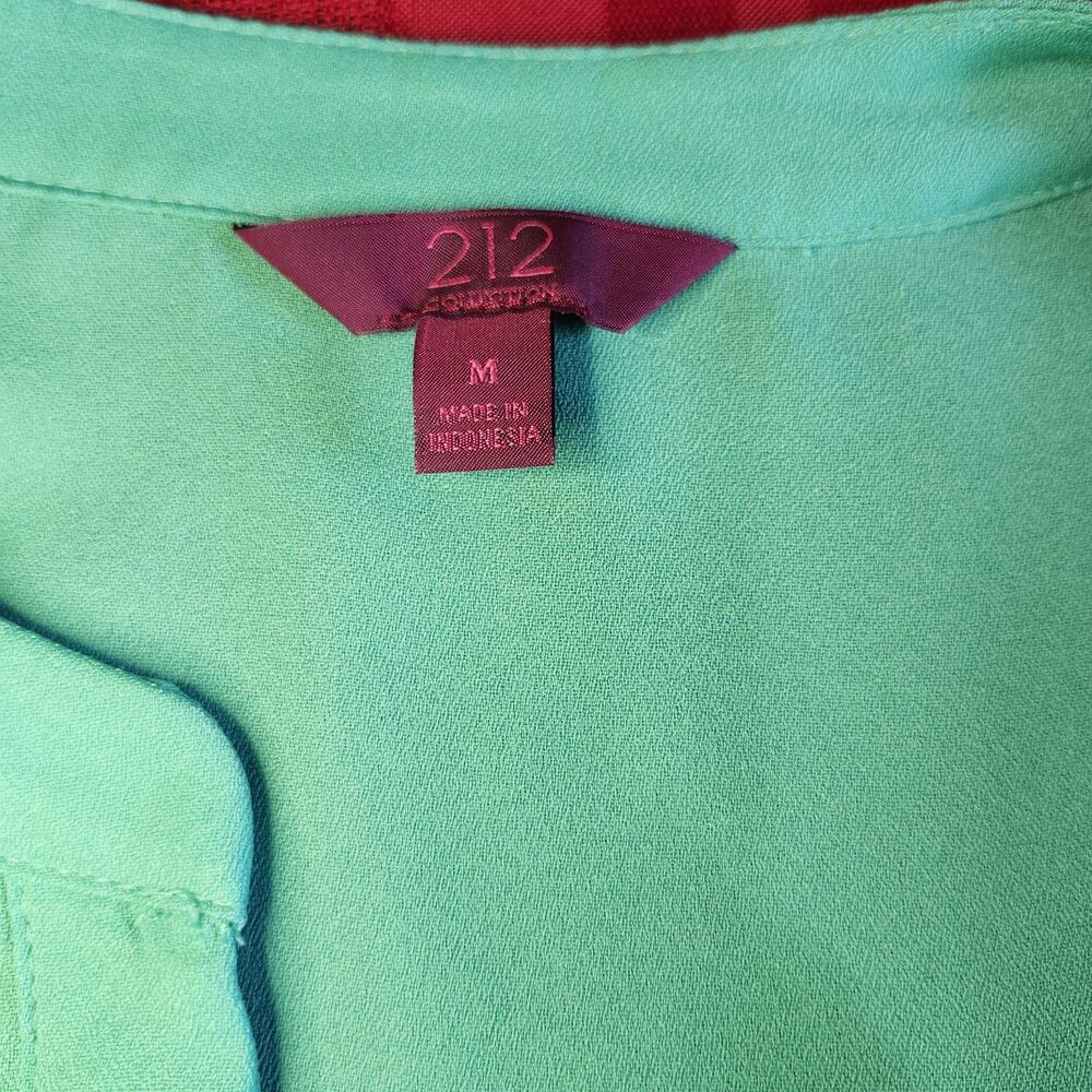 212 Collection Green Blouse Medium 3/4 Sleeve Pleated Front Top Office - Picture 6 of 11